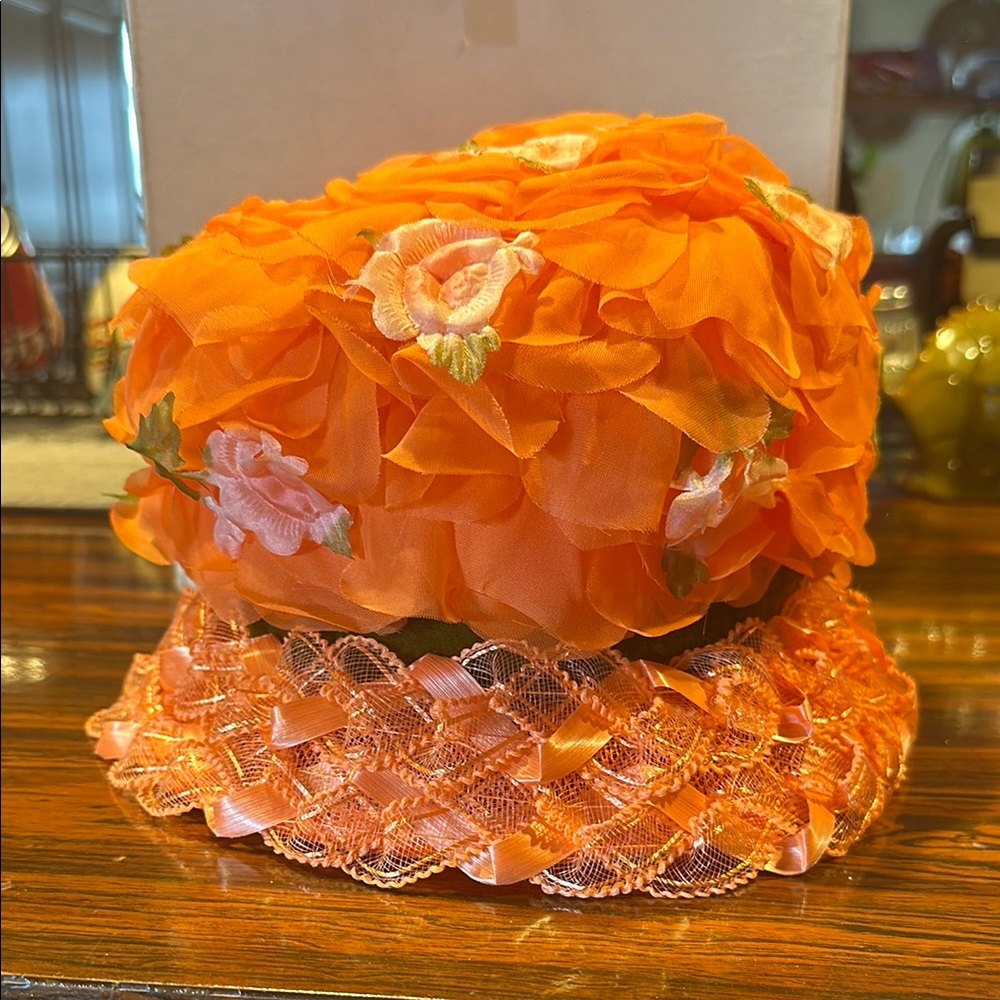 Vibrant Orange Floral Hat